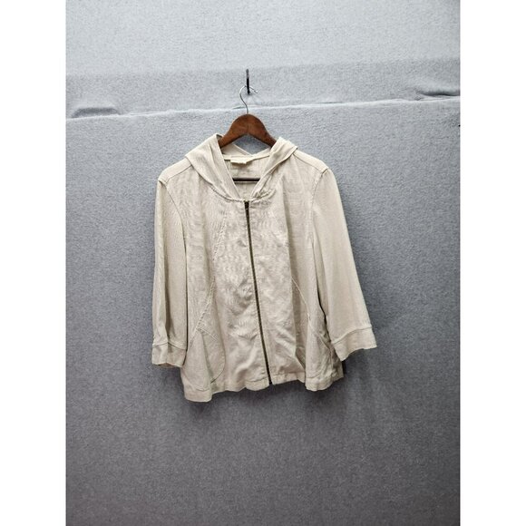 Coldwater Creek Womens Hooded Beige Jacket PL 14-16 Lightweight 100% Linen - Picture 1 of 4